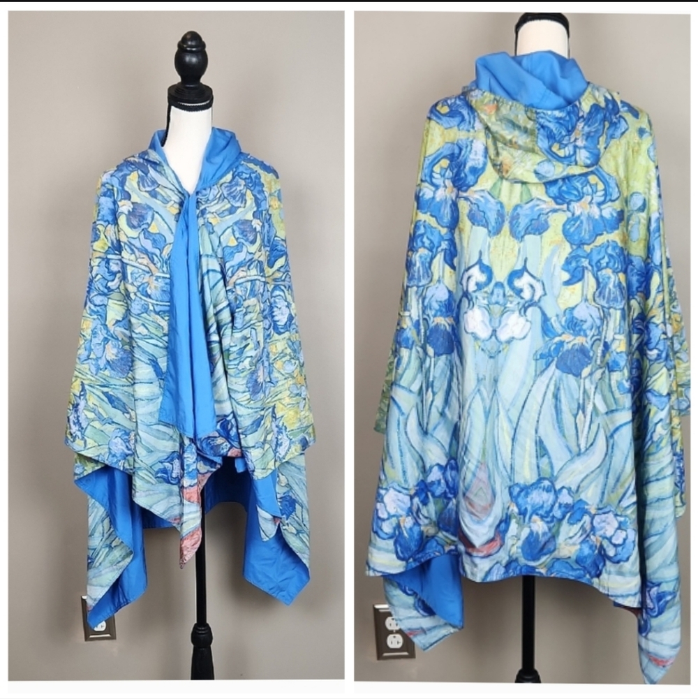 Van Gogh's Irises‎ Cape Poncho With Hood Size One Size